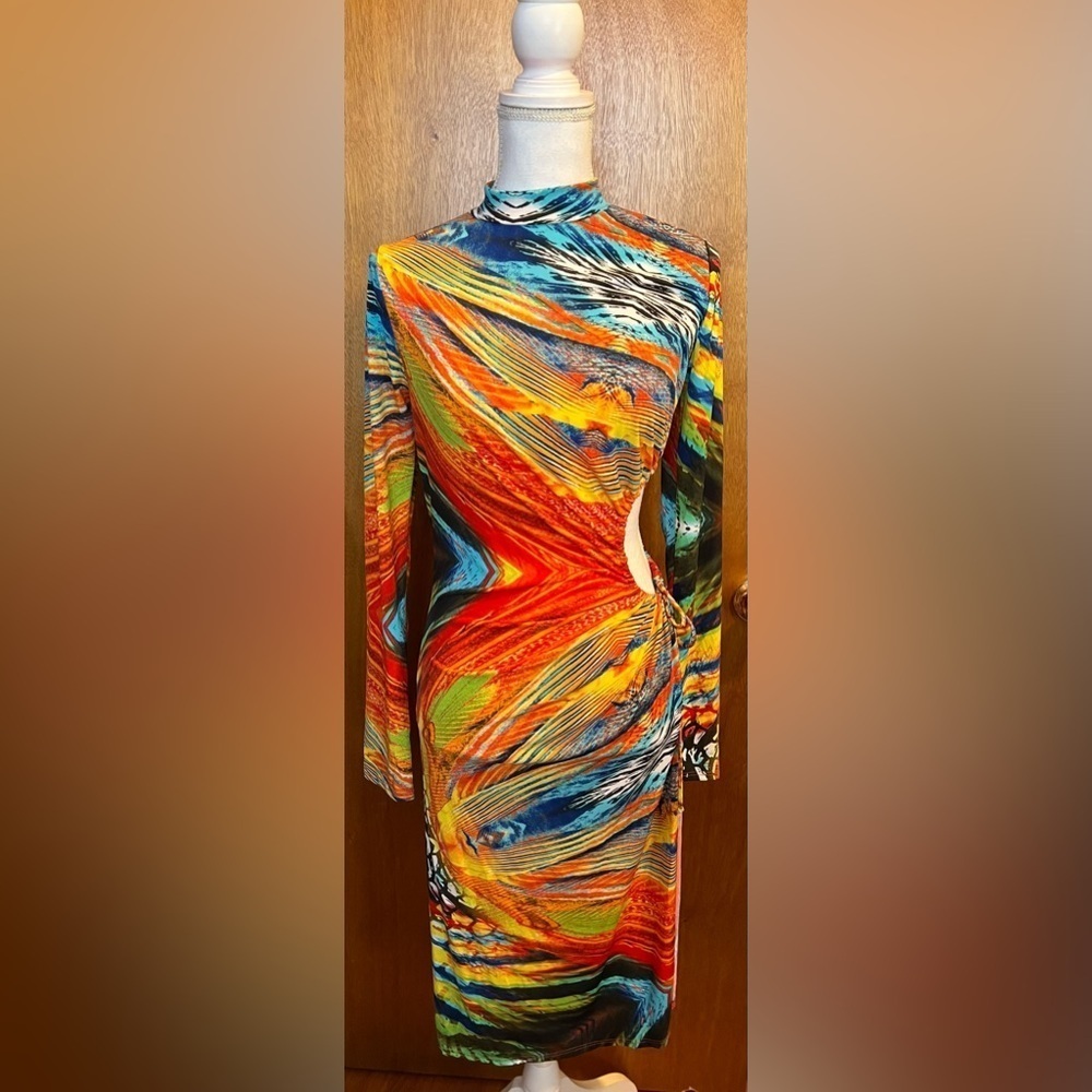 Fashion Nova Printed Midi Open Dress NEW NWT Large - Picture 4 of 8